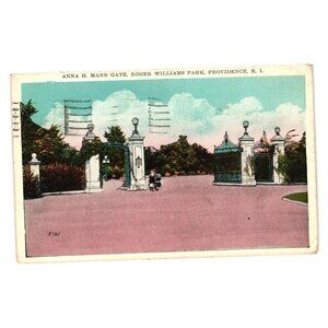 Anna H Mann Gate Roger Williams Park Providence RI Vintage Postcard 1930 Stamped